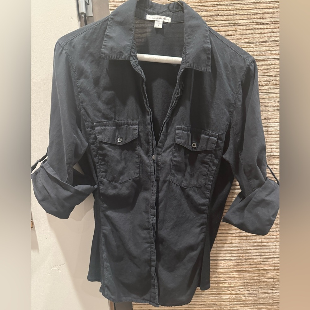 Standard James Perse Contrast Panel Shirt in black. Sz 3